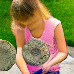 generated: a girl examining an ammonite fossil #0